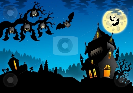To use this stock image in your creative project, please select the size you need over to the right and click the "Add to Cart" button.
Your downloaded image will come with the Cutcaster watermark removed so don’t worry about the watermark you see on this page. Halloween landscape with mansion stock photo, Halloween landscape with mansion - color illustration. by Klara Viskova