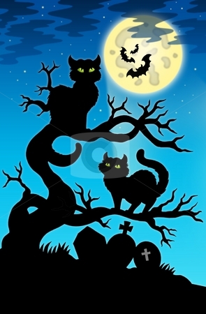 To use this stock image in your creative project, please select the size you need over to the right and click the "Add to Cart" button.
Your downloaded image will come with the Cutcaster watermark removed so don’t worry about the watermark you see on this page. Two cats silhouette with full moon stock photo, Two cats silhouette with full moon - color illustration. by Klara Viskova