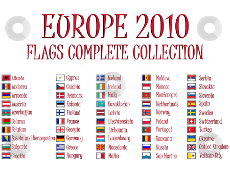 To use this stock image in your creative project, please select the size you need over to the right and click the "Add to Cart" button.
Your downloaded image will come with the Cutcaster watermark removed so don’t worry about the watermark you see on this page. Europe 2010 flags stock vector clipart, Europe 2010 flags collection against white background, abstract vector art illustration by Laschon Robert Paul
