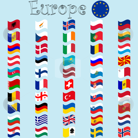 Europe stylized flags Europe stylized flags stock vector clipart, Europe stylized flags against blue background, abstract vector art illustration by Laschon Robert Paul