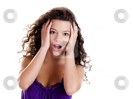 Surprised woman Surprised woman stock photo, Beautiful young woman with an astonish expression isolated on white by ikostudio
