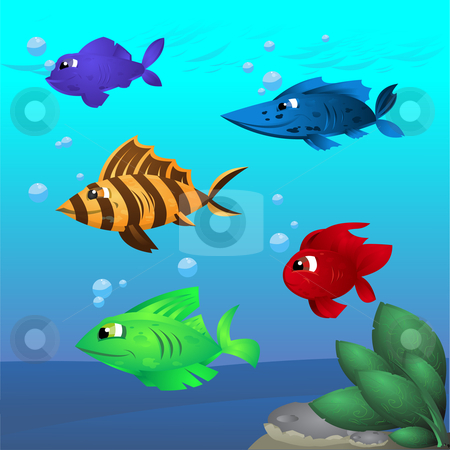 colorful cartoon fishes. Five colorful, cartoony fish