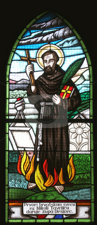 To use this stock image in your creative project, please select the size you need over to the right and click the "Add to Cart" button.
Your downloaded image will come with the Cutcaster watermark removed so don’t worry about the watermark you see on this page. Saint Nikola Tavelic stock photo, Saint Nikola Tavelic, stained glass by Zvonimir Atletic