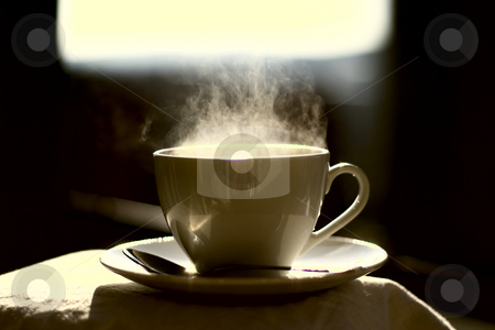 Hot coffee Hot coffee stock photo, Hot coffee. Little depth of field to focus on feeling the heat. Extreme colors to emphasize the idea by Alex Varlakov