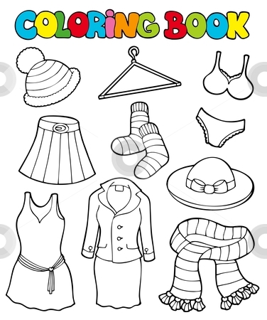 Coloring book with various clothes stock vector