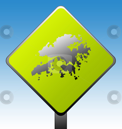 Hong Kong road sign Hong Kong road sign stock photo, Hong Kong green diamond shaped road sign with gradient blue sky background. by Martin Crowdy