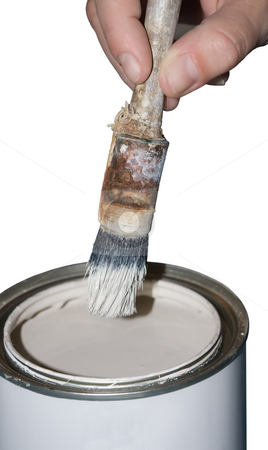 Paint can, brush and hand Paint can, brush and hand stock photo, Paint can, brush and hand on a white background by Jo De Vulder