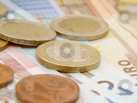 Euro currency banknotes and coins Euro currency banknotes and coins stock photo, Euro currency - legal tender of the European Union - banknotes and coins by Route66