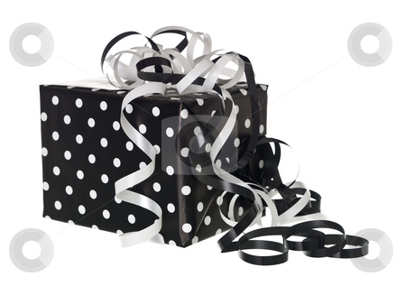 Black and white present Black and white present stock photo, Black and white present isolated on white background by Anne-Louise Quarfoth