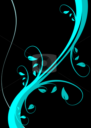 A stylized cyan floral vector background A stylized cyan floral vector background stock vector clipart, A stylized cyan floral vector background design on a black backdrop with room for text by Mike Price