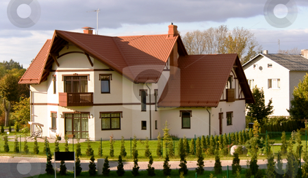 To use this stock image in your creative project, please select the size you need over to the right and click the "Add to Cart" button.
Your downloaded image will come with the Cutcaster watermark removed so don’t worry about the watermark you see on this page. Row of new condos stock photo, Row of attractive newly constructed condos in Sigulda, with red gabled roofs by Tatjana Keisa