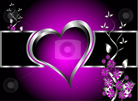 A purple hearts Valentines Day Background A purple hearts Valentines Day Background stock vector clipart, A purple hearts Valentines Day Background with silver hearts and flowers on a darker graduated background by Mike Price