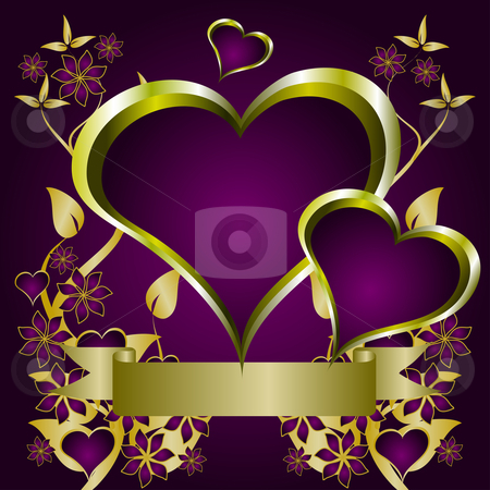 To use this stock image in your creative project, please select the size you need over to the right and click the "Add to Cart" button.
Your downloaded image will come with the Cutcaster watermark removed so don’t worry about the watermark you see on this page. Purple Hearts Valentines Background stock vector clipart, A valentines vector illustration with a heart shaped frame with room for text on a gold floral background by Mike Price