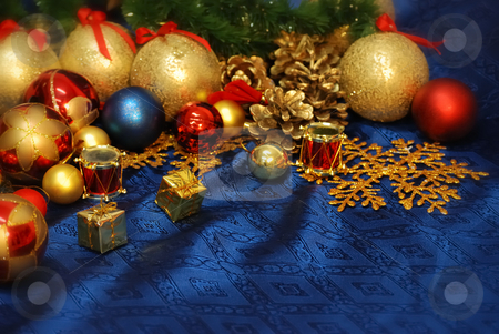 Happy New Year Happy New Year stock photo, Colorful christmas decoration on blue backgruond. close up by zagart