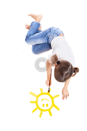 To use this stock image in your creative project, please select the size you need over to the right and click the "Add to Cart" button.
Your downloaded image will come with the Cutcaster watermark removed so don’t worry about the watermark you see on this page. Painting a happy sun stock photo, Top view of a happy girl lying on floor and painting a happy sun by ikostudio