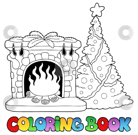 Coloring book with fireplace stock vector