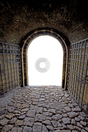 To use this stock image in your creative project, please select the size you need over to the right and click the "Add to Cart" button.
Your downloaded image will come with the Cutcaster watermark removed so don’t worry about the watermark you see on this page. Exit stock photo, Brick tunnel with gate. Isolated exit. by Dejan Lazarevic