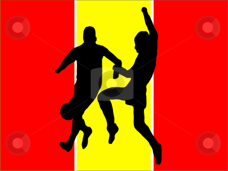 Footballers in silhouette Footballers in silhouette stock vector clipart, Footballers in silhouette against a red and yellow spanish flag design by Mike Price