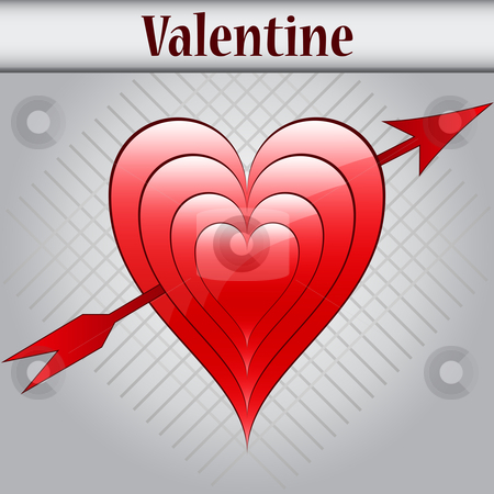 Valentine love hearts and arrow Valentine love hearts and arrow stock vector clipart, Valentine red love hearts with arrow on gray background with subtle line pattern. by toots77
