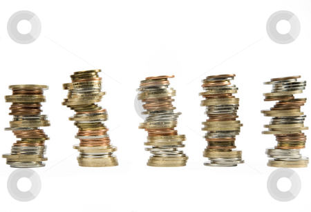 Money coins stacked up Money coins stacked up stock photo, Many money coins stacked up on a white background by Victor Oancea