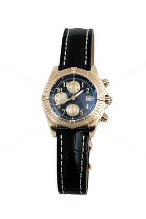 Luxury watch, black leather and gold Luxury watch, black leather and gold stock photo, Front view of luxury watch, black leather and gold by Victor Oancea