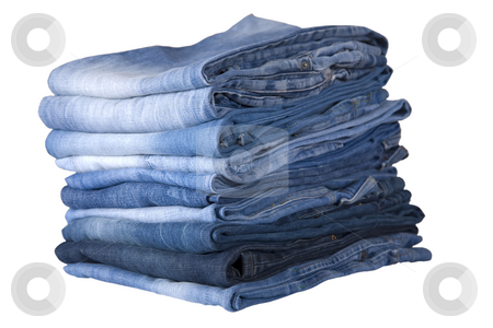 Blue jeans stack Blue jeans stack stock photo, Front view of stack, blue denim jeans by Victor Oancea