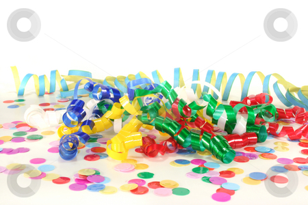 Carnival Carnival stock photo, Colorful confetti and streamers on a white background by Marén Wischnewski