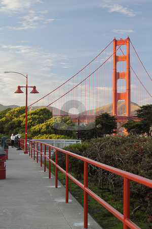 Golden Gate Bridge Golden Gate Bridge stock photo, View on the Golden Gate Bridge from a sidewalk by Olena Pupirina