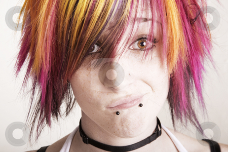 Punk Girl with Brightly Colored Hair Punk Girl with Brightly Colored Hair stock photo, Close-Up of a Punk Girl with Brightly Colored Hair by Scott Griessel