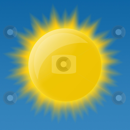 Bright glossy sun Bright glossy sun stock photo, Bright glossy sun on blue background by krasyuk