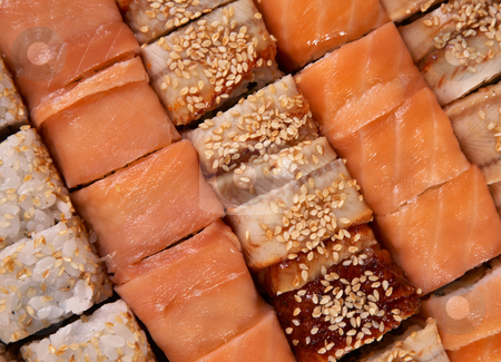 Ssushi Ssushi stock photo, Set of Japanese sushi background by krasyuk