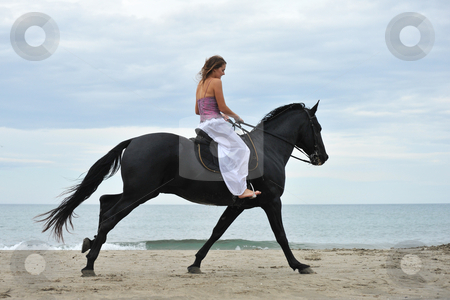To use this stock image in your creative project, please select the size you need over to the right and click the "Add to Cart" button.
Your downloaded image will come with the Cutcaster watermark removed so don’t worry about the watermark you see on this page. Woman and horse on the beach stock photo, beautiful black horse on the beach and beautiful woman by Bonzami Emmanuelle
