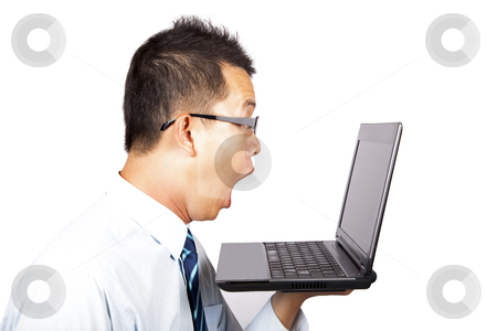 To use this stock image in your creative project, please select the size you need over to the right and click the "Add to Cart" button.
Your downloaded image will come with the Cutcaster watermark removed so don’t worry about the watermark you see on this page. Surprised businessman with computer stock photo, Surprised businessman with computer
by tomwang