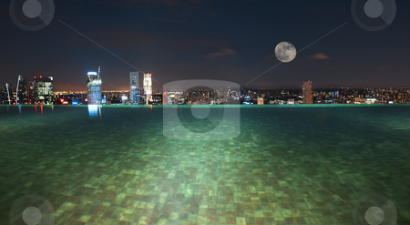 Singapore view Singapore view stock photo, Singapore from swimming pool area on a skyscraper rooftop by Kjersti Jorgensen