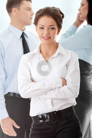 To use this stock image in your creative project, please select the size you need over to the right and click the "Add to Cart" button.
Your downloaded image will come with the Cutcaster watermark removed so don’t worry about the watermark you see on this page. Businesswoman stock photo, Businesswoman against two other businesspeople by Piotr_Marcinski