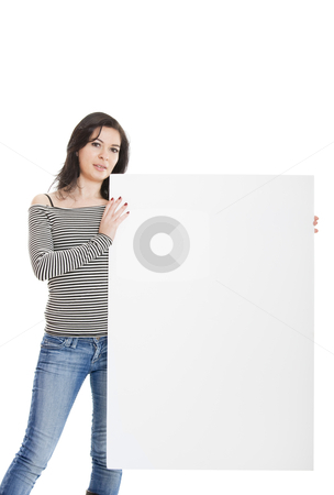 To use this stock image in your creative project, please select the size you need over to the right and click the "Add to Cart" button.
Your downloaded image will come with the Cutcaster watermark removed so don’t worry about the watermark you see on this page. Advertising stock photo, Beautiful young women holding a blank note-card. by ikostudio