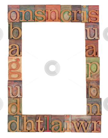 Alphabet frame in letterpress type Alphabet frame in letterpress type stock photo, vertical alphabet frame - random vintage wood letterpress printing blocks surrounding white copy space by Marek Uliasz