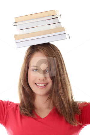 Young caucasian woman (student) Young caucasian woman (student) stock photo, Young caucasian woman (student) with books on her head by Piotr_Marcinski