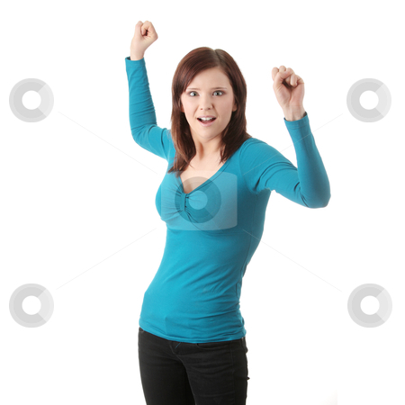 Young angry woman Young angry woman stock photo, Young angry woman with fist up, over white background by Piotr_Marcinski