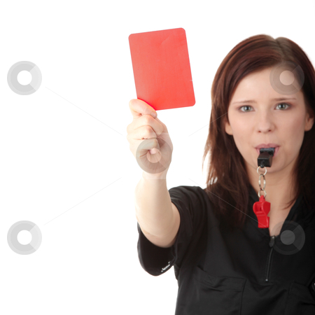 Young female referee Young female referee stock photo, Young female referee showing the red card, isolated on white by Piotr_Marcinski