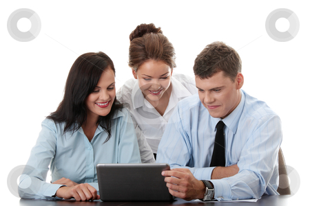 To use this stock image in your creative project, please select the size you need over to the right and click the "Add to Cart" button.
Your downloaded image will come with the Cutcaster watermark removed so don’t worry about the watermark you see on this page. Business team stock photo, Business team working, isolated on white by Piotr_Marcinski