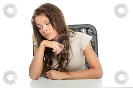 To use this stock image in your creative project, please select the size you need over to the right and click the "Add to Cart" button.
Your downloaded image will come with the Cutcaster watermark removed so don’t worry about the watermark you see on this page. Sad woman sitting behind the desk stock photo, Sad woman sitting behind the desk, isolated on white by Piotr_Marcinski