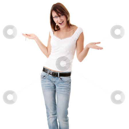 The young beautiful student on a white background The young beautiful student on a white background stock photo, The young beautiful student with pencil on a white background by Piotr_Marcinski