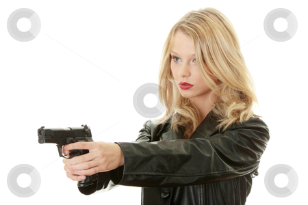 To use this stock image in your creative project, please select the size you need over to the right and click the "Add to Cart" button.
Your downloaded image will come with the Cutcaster watermark removed so don’t worry about the watermark you see on this page. Sexy blond woman with handgun stock photo, Sexy blond woman with handgun isolated on white background by Piotr_Marcinski