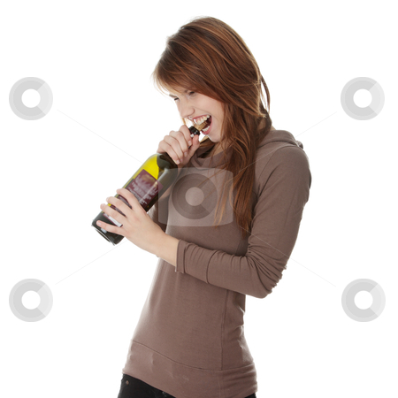 Addicted Addicted stock photo, Young caucasian woman with bottle of red wine, isolated on white by Piotr_Marcinski