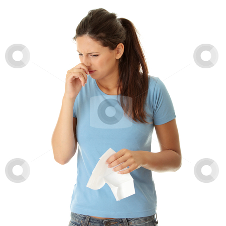 To use this stock image in your creative project, please select the size you need over to the right and click the "Add to Cart" button.
Your downloaded image will come with the Cutcaster watermark removed so don’t worry about the watermark you see on this page. Teen woman with allergy or cold stock photo, Teen woman with allergy or cold, isolated on white background by Piotr_Marcinski