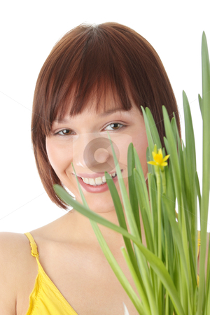 To use this stock image in your creative project, please select the size you need over to the right and click the "Add to Cart" button.
Your downloaded image will come with the Cutcaster watermark removed so don’t worry about the watermark you see on this page. Spring girl stock photo, Spring girl with flower portrait, over white background by Piotr_Marcinski
