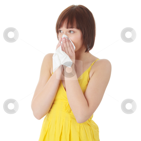 Allergy Allergy stock photo, Teen woman with allergy, isolated on white background by Piotr_Marcinski