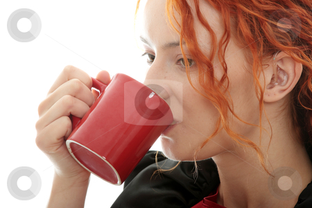 Beautiful deaf woman Beautiful deaf woman stock photo, Beautiful deaf woman drinking coffee isolated on white by Piotr_Marcinski