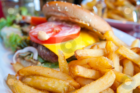 Cheese burger Cheese burger stock photo, Cheese burger - American cheese burger with fresh salad by ilolab